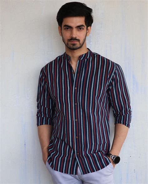 Buy Blue Stripe Block-Printed Men'S Shirt | Men shirt formal