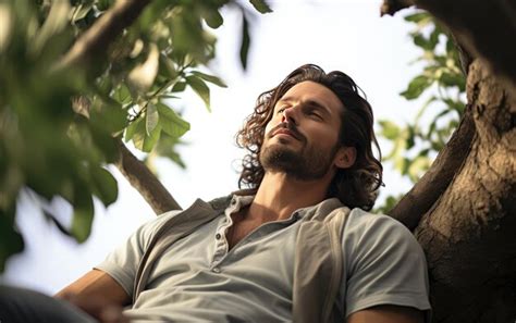 Handsome male embracing relaxation in a suspended state isolated on ...
