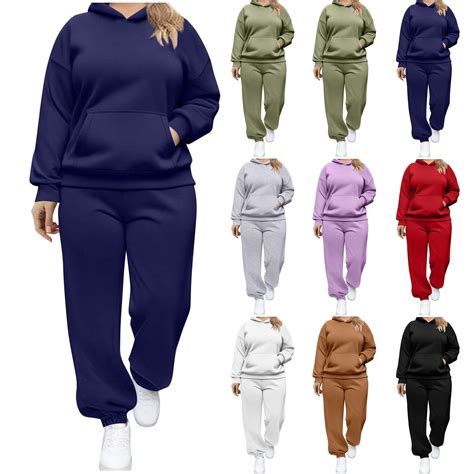 Feancey Womens Plus Size Sweatsuits 2 Piece Set Hooded Long Sleeve ...