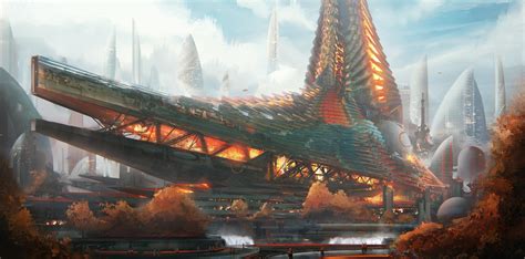 HD Wallpaper: Futuristic Sci-Fi Cityscape by Leon Tukker