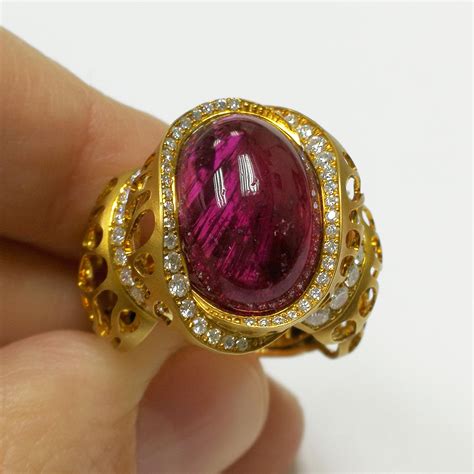 Rubellite 11.07 Carat Diamonds 18 Karat Yellow Gold Coral Reef Ring For ...