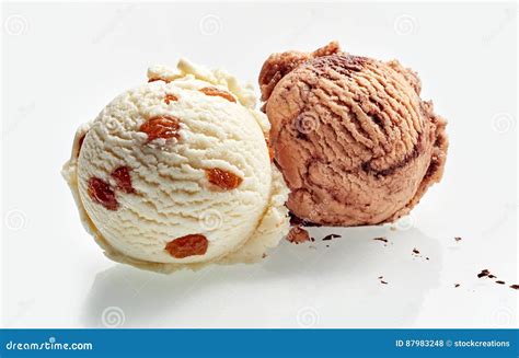 Two scoops of ice cream stock photo. Image of choc, background - 87983248