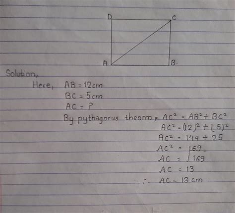 ABCD is a rectangle with AB = 12 cm and BC = 5 cm. Find AC - Brainly.in