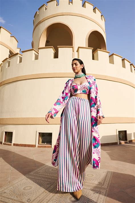 FLORAL PRINTED JACKET WITH BUSTIER AND PALAZZO. – Easestudio