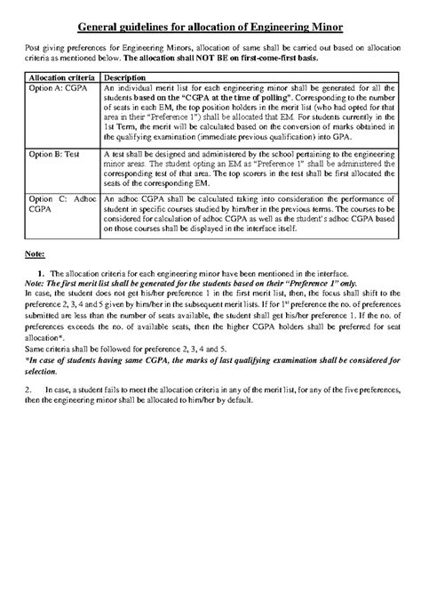 Engineering Minor Allocation Criterion - General guidelines for ...