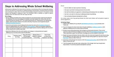 Steps to Addressing Whole School Wellbeing Information Sheet