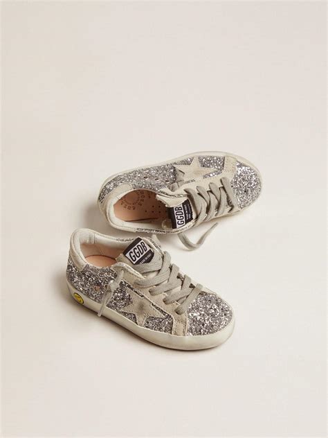 Junior Super-Star in silver glitter with ice-gray suede star