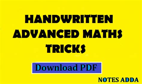 HANDWRITTEN ADVANCED MATHS TRICKS : PDF | NOTES ADDA