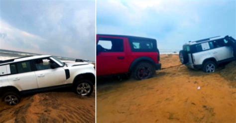 2 crore rupee Land Rover Defender luxury 4X4 SUV stuck on beach: Made ...