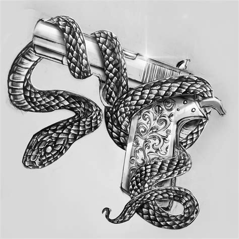 ArtStation - Snake and gun design traditional drawing