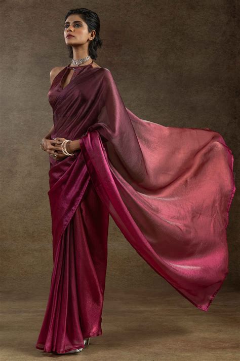 Magenta Ready-to-Wear Chiffon Saree in Minimal Solid Pattern for a Cla