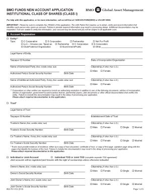 Fillable Online BMO FUNDS NEW ACCOUNT APPLICATION INSTITUTIONAL CLASS ...