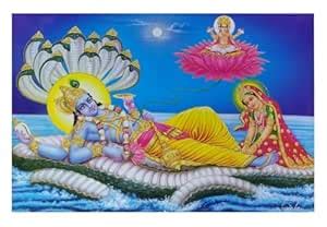 BM TRADERS Vishnu Lakshmi Golden Zari Art Work Poster Without Frame (24 ...
