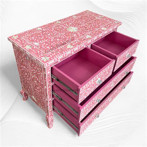 Grace Mother of Pearl Inlay 4 Drawer Dresser Pink – Luxury Handicrafts