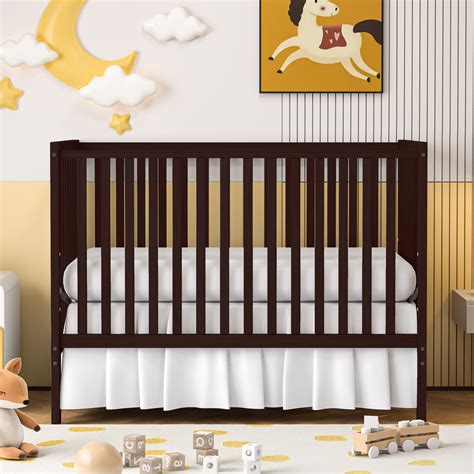 SESSLIFE 5-In-1 Convertible Crib, Espresso Baby Bed, Converts from Baby ...