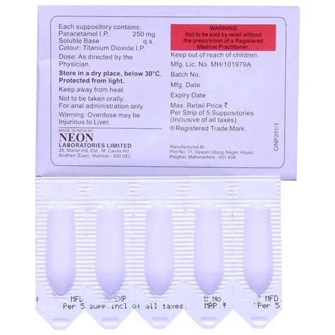 Buy Neomol 250 Anal Suppository online | Uses, Side Effects, Price and ...