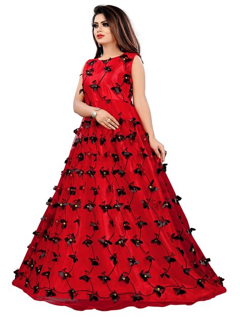 Buy online Red Net Fit & Flare Gown from ethnic wear for Women by ...