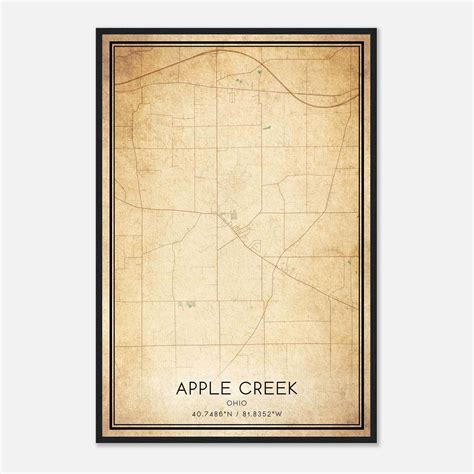 Vintage Apple Creek Ohio Map Poster, Apple Creek OH City Road Wall Art ...