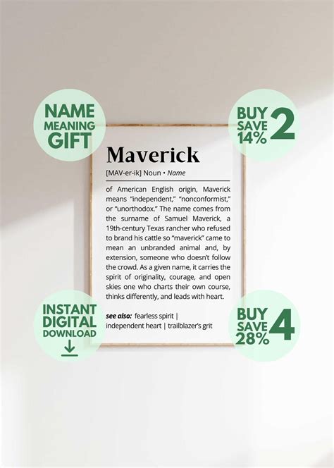 Maverick Name Meaning Print | Personalized Gift | Nursery Wall Art ...