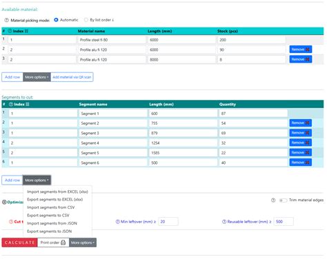 Cutlist optimizer | Linear cutting list calculator