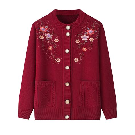 Tosmy Cardigans For Women Women Autumn Winter Embroidered Hook Pattern ...