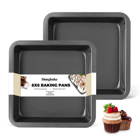 HONGBAKE 8x8 Cake Baking Pan Set, Nonstick Square Brownie Pans with ...