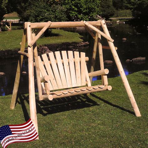 Lakeland Mills White Cedar Log Porch Swing and Stand Set - Walmart.com