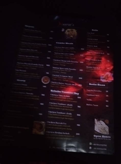Menu at Nusrat's - Taste the Difference, Kolkata