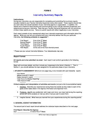 Internship Summary Report Form - Blank Fillable Template | Fill Out ...