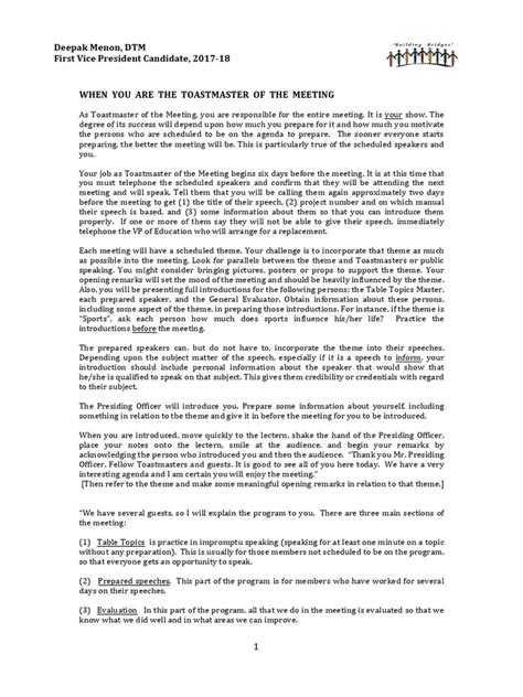 Image result for Toastmaster President Script