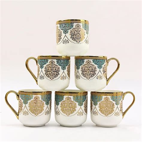 Buy Femora Premium Ceramic Royal Crowned Coffee & Tea Cup Set of 6, 180 ...