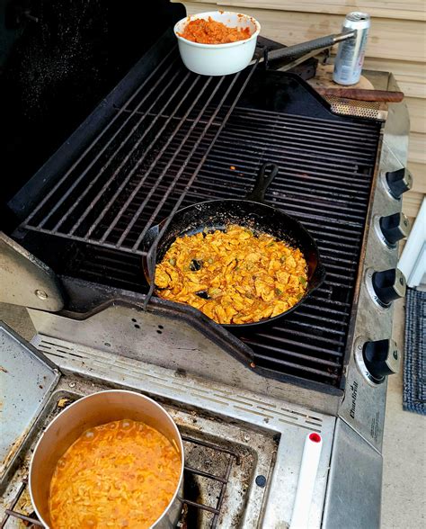 Cast iron pan grill chicken, rice and bean stuffed burritos : r/grilling