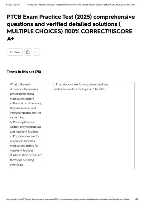 Summary PTCB Exam Practice Test (2025) comprehensive questions and ...