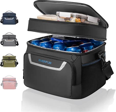 EVERFUN Small Cooler Lunch Box Mini Leak-Proof Soft Double Deck 24 Can ...