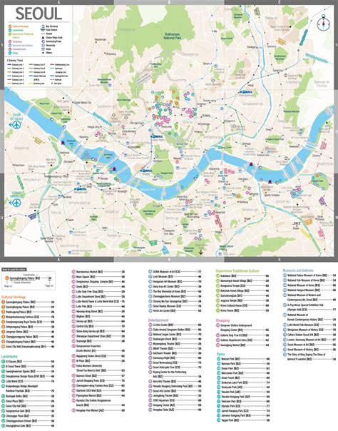 Map of Seoul tourist: attractions and monuments of Seoul