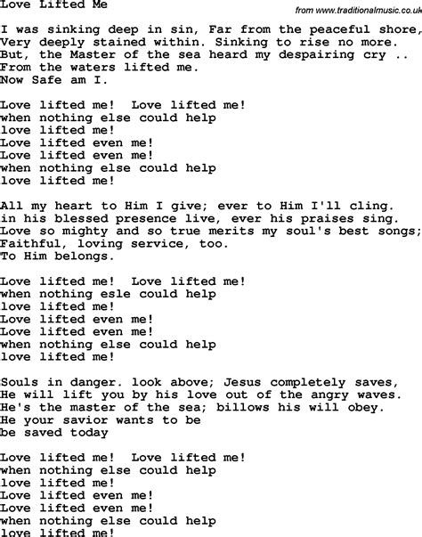 Country, Southern and Bluegrass Gospel Song Love Lifted Me lyrics