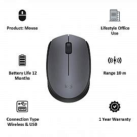 Logitech M171 Wireless Mouse (Grey) Best Price in India on Thevaluestore.in