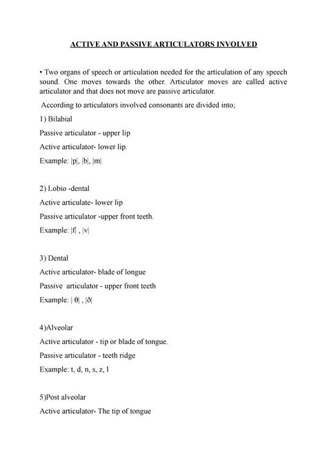 Active AND Passive Articulators Involved - ACTIVE AND PASSIVE ...