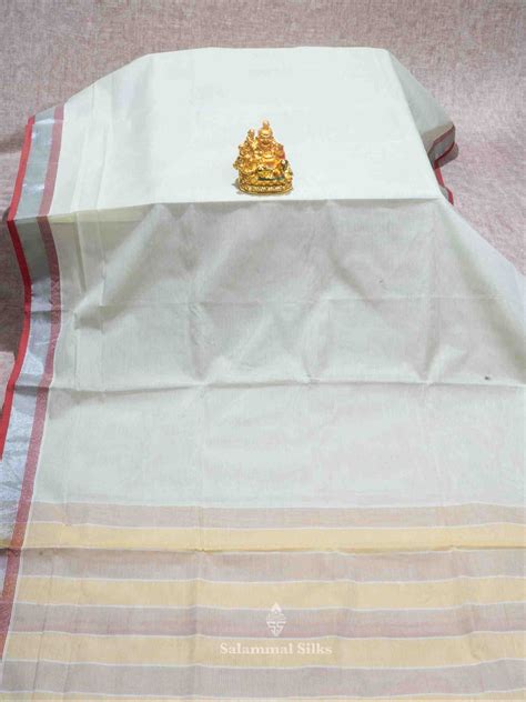 Light Elaichi Color Cotton Saree with Silver Jari Tissue border and Ru ...