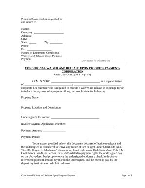 Conditional Waiver and Release Upon Progress Payment - Blank Fillable ...