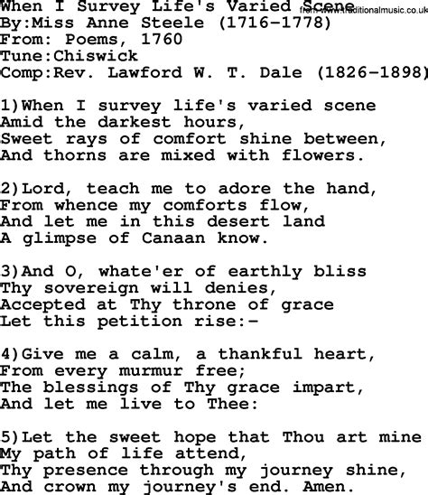 Methodist Hymn: When I Survey Life's Varied Scene - lyrics with PDF