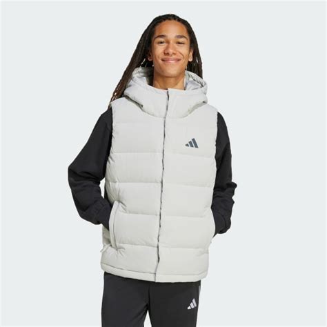adidas Helionic CLIMAWARM Hooded Down Vest - Grey | Free Shipping with ...