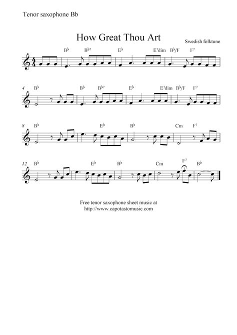 Free tenor saxophone sheet music, How Great Thou Art