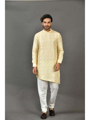 Buy Simaaya Premium Quality Satin Angrakha Kurta with Churidar - Yellow ...