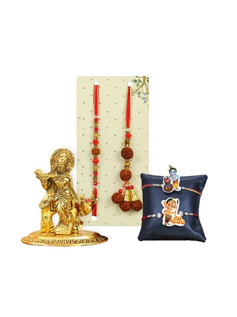 Buy | Set of 4 Family Rakhi for Bhaiya Bhabhi Kids with Krishna Statue ...