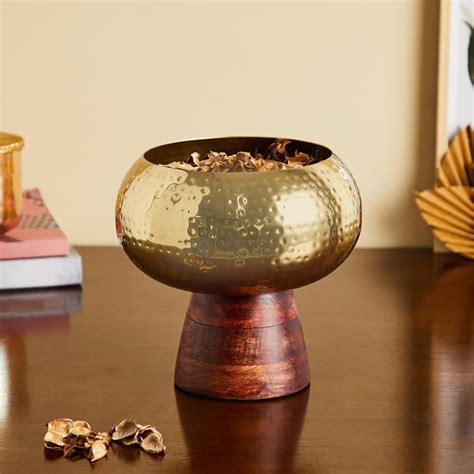 Buy Gold Rush Metal Hammered Potpourri Bowl with Wooden Base from Home ...