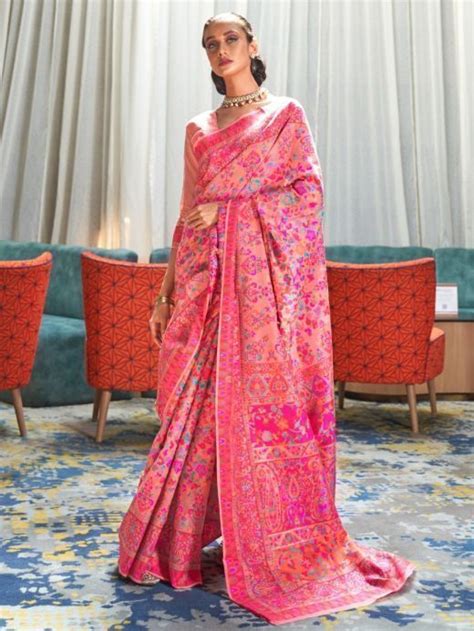 Buy Pink Floral Printed Satin Function Wear Saree From Ethnic Plus