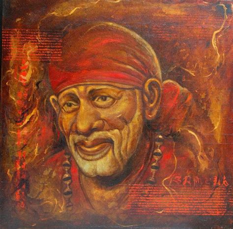 "Sai Baba Iii": Orange Red Oil Painting by Anurag Swami – ArtZolo.com