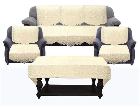 Kuber Industries Self Cotton 5 Seater Sofa Cover with Center Table ...