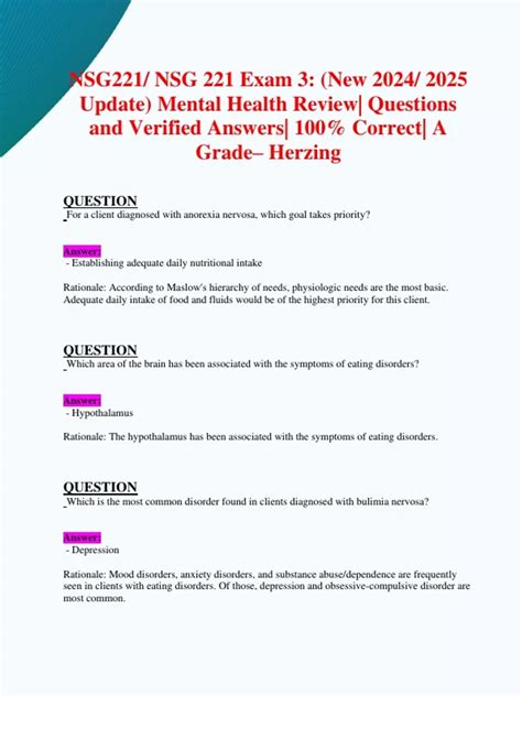 NSG 221 Exam 3 Mental Health Review | Herzing University | 2025/2026 ...